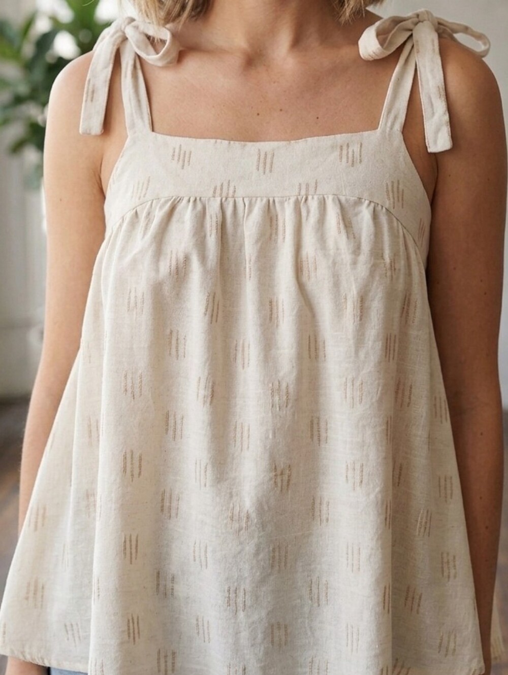 [[Sonoma]] Cream Tie-Shoulder Boho Square Neck Tank